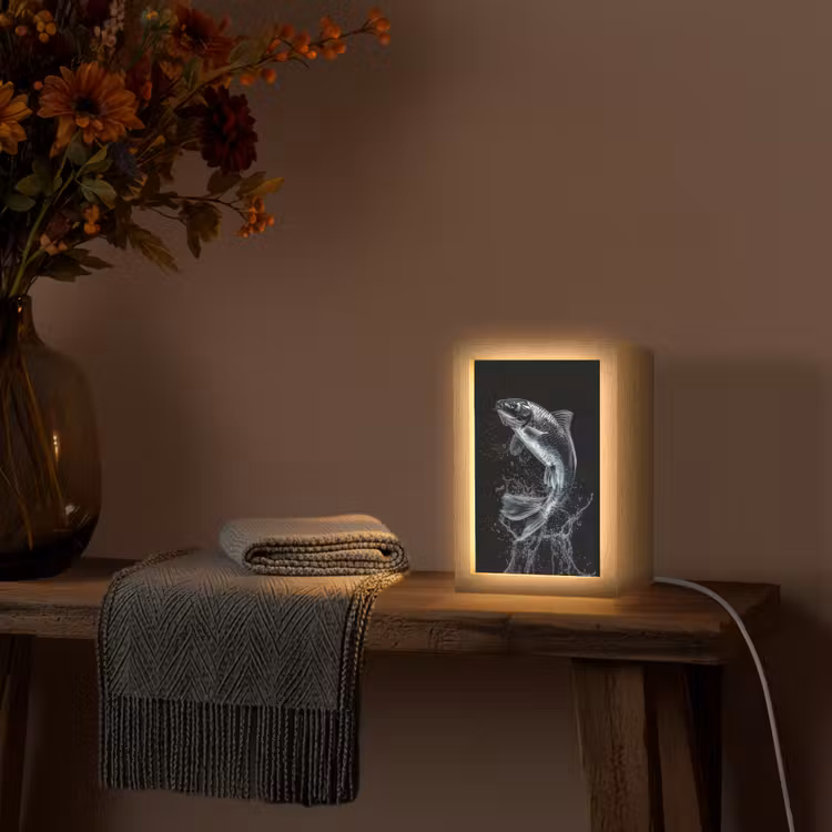 Vis - Koi - Zwart - Water Light Box met kabel (Tafellamp) klein -sfeer4