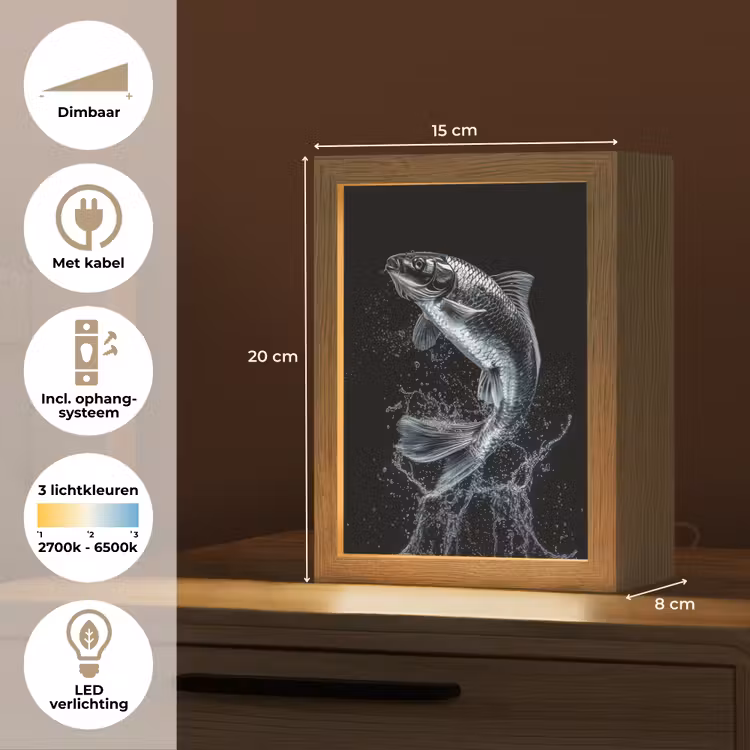 Vis - Koi - Zwart - Water Light Box met kabel (Tafellamp) klein -USP_NL