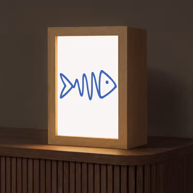 Vis - Minimalistisch - Blauw - Lijn Light Box met kabel (Tafellamp) klein -z3d_website