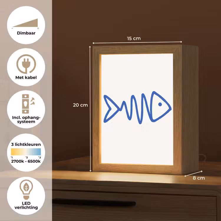 Vis - Minimalistisch - Blauw - Lijn Light Box met kabel (Tafellamp) klein -USP_NL