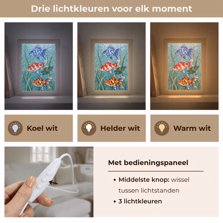 Vis - Mozaïek - Onderwater - Kleurrijk - Dieren Light Box met kabel (Tafellamp) klein -USP_lichtkleurNL