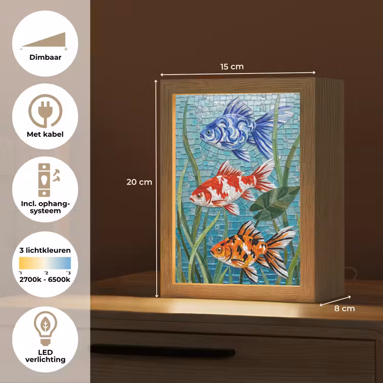 Vis - Mozaïek - Onderwater - Kleurrijk - Dieren Light Box met kabel (Tafellamp) klein -USP_NL