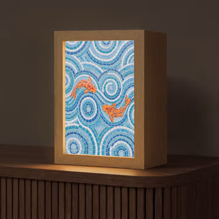 Vis - Mozaïek - Water - Decoratief - Blauw Light Box met kabel (Tafellamp) klein -z3d_website