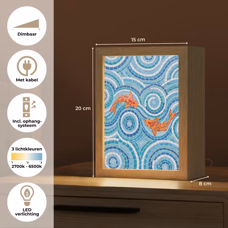 Vis - Mozaïek - Water - Decoratief - Blauw Light Box met kabel (Tafellamp) klein -USP_NL