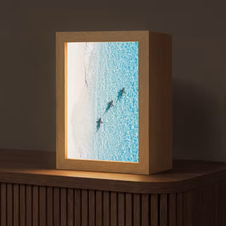 Vis - Oceaan - Strand - Turquoise - Natuur Light Box met kabel (Tafellamp) klein -z3d_website