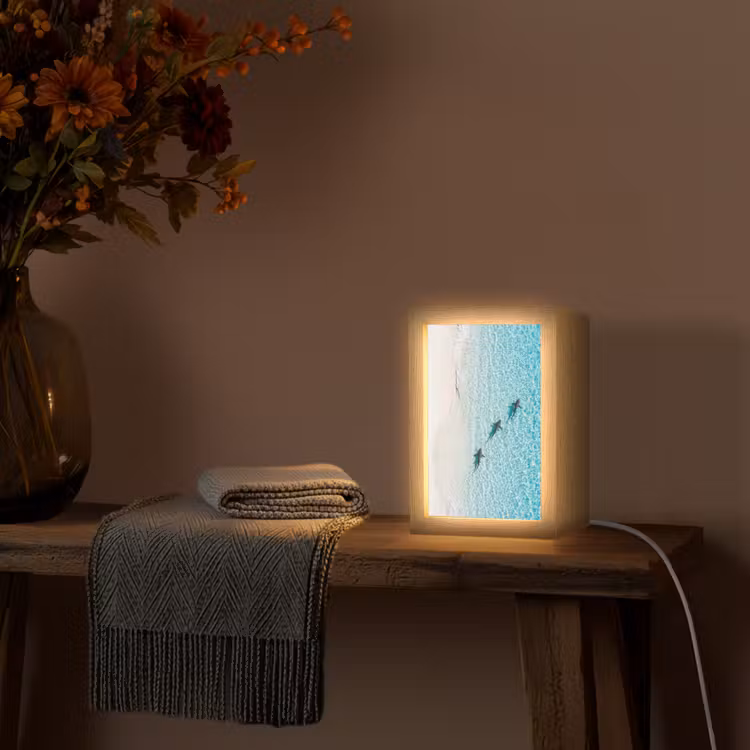 Vis - Oceaan - Strand - Turquoise - Natuur Light Box met kabel (Tafellamp) klein -sfeer4