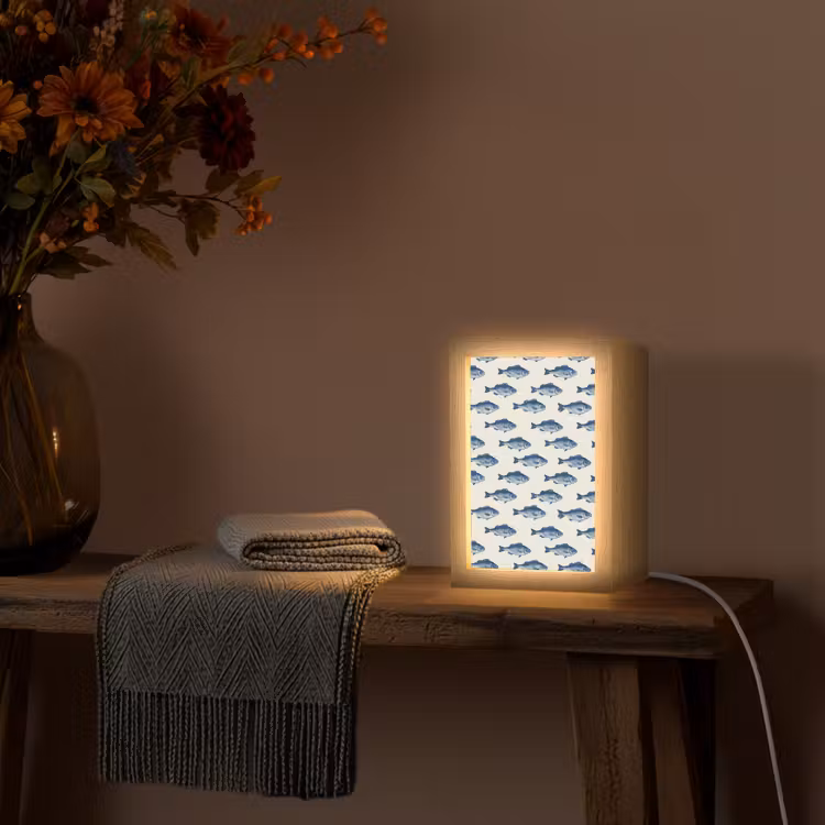 Vis - Patroon - Blauw Light Box met kabel (Tafellamp) klein 925 -sfeer4