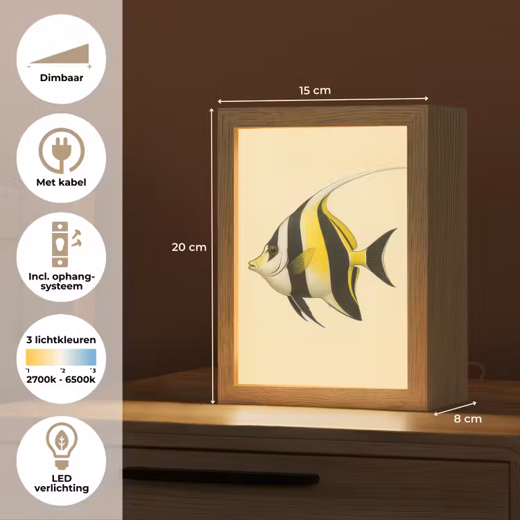 Vis - Sierlijk - Rugvin - Geel Light Box met kabel (Tafellamp) klein -USP_NL