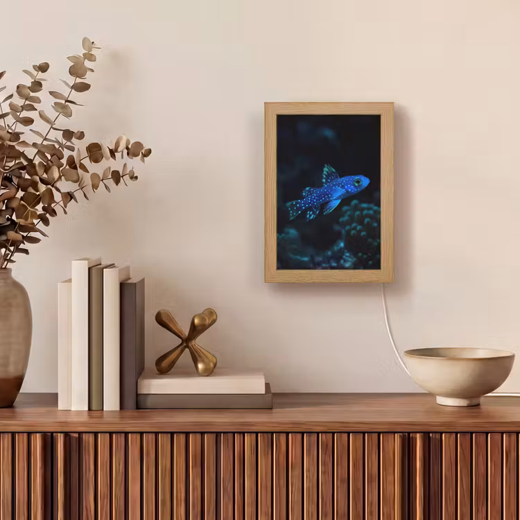 Vis - Stippen - Koraal - Blauw Light Box met kabel (Tafellamp) klein -sfeer2
