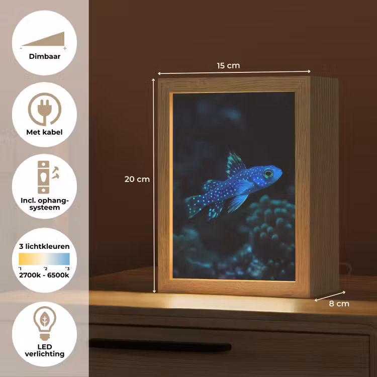 Vis - Stippen - Koraal - Blauw Light Box met kabel (Tafellamp) klein -USP_NL
