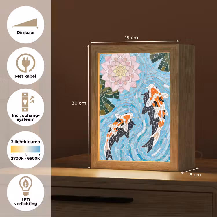 Vis - Water - Natuur - Mozaïek - Blauw Light Box met kabel (Tafellamp) klein -USP_NL