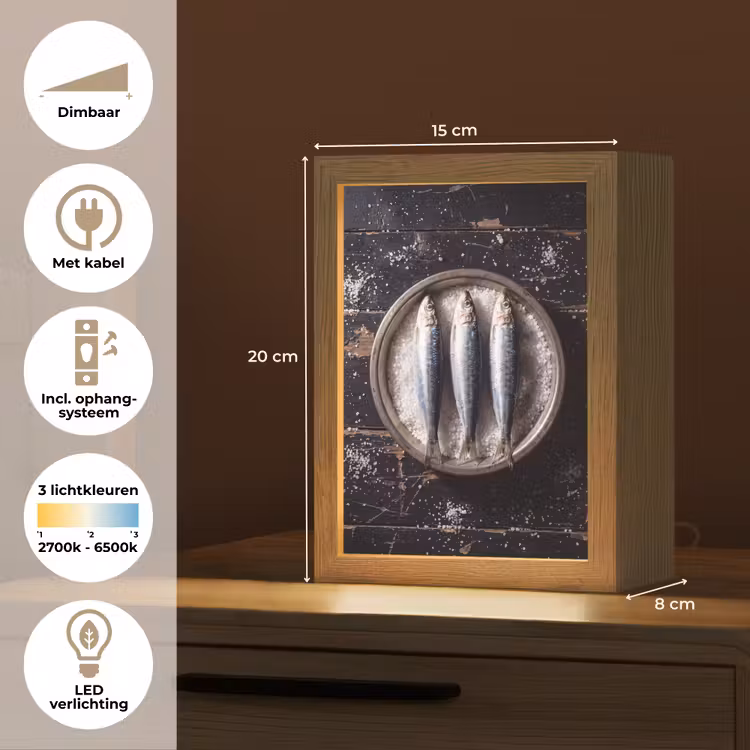Tafellamp - Vis - Zout - Eten - Vis - Zout - Eten Light Box met kabel (Tafellamp) klein