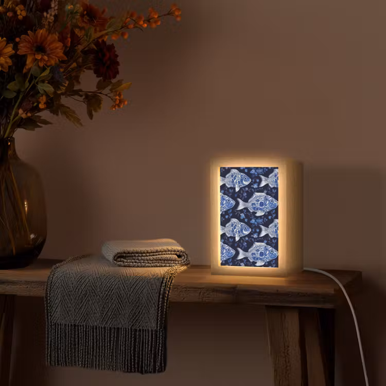 Vissen - Bloemen - Blauw Light Box met kabel (Tafellamp) klein 925 -sfeer4