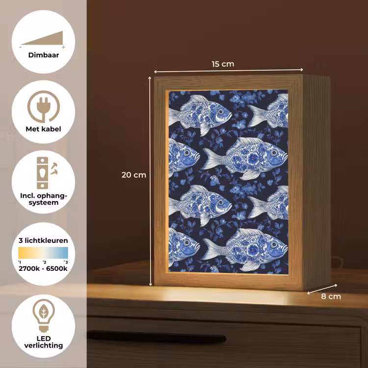 Vissen - Bloemen - Blauw Light Box met kabel (Tafellamp) klein 925 -USP_NL