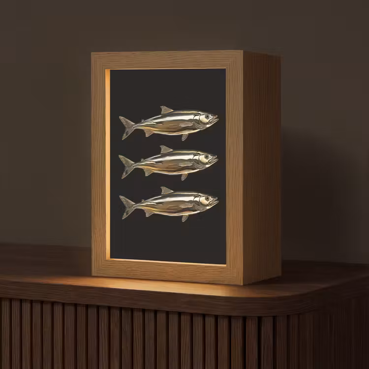 Vissen - Goud - Zwart Light Box met kabel (Tafellamp) klein -z3d_website