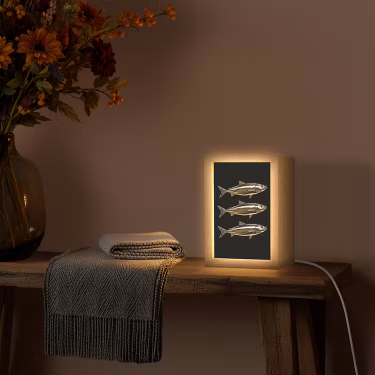 Vissen - Goud - Zwart Light Box met kabel (Tafellamp) klein -sfeer4