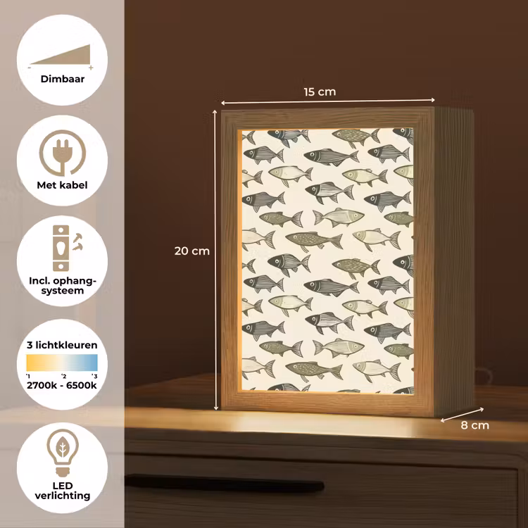 Vissen - Klassiek - Groen Light Box met kabel (Tafellamp) klein 925 -USP_NL