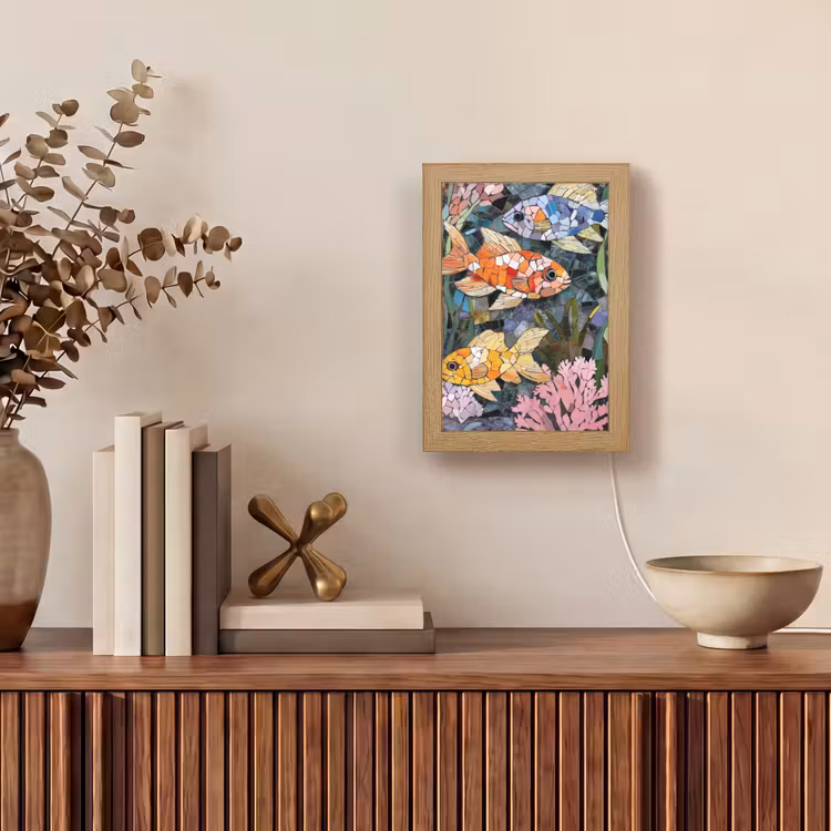 Vissen - Koraal - Zee - Mozaïek Light Box met kabel (Tafellamp) klein -sfeer2