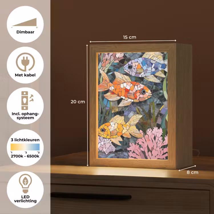Vissen - Koraal - Zee - Mozaïek Light Box met kabel (Tafellamp) klein -USP_NL