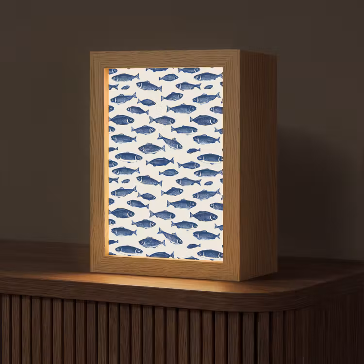 Vissen - Patroon - Blauw - Wit Light Box met kabel (Tafellamp) klein 925 -z3d_website