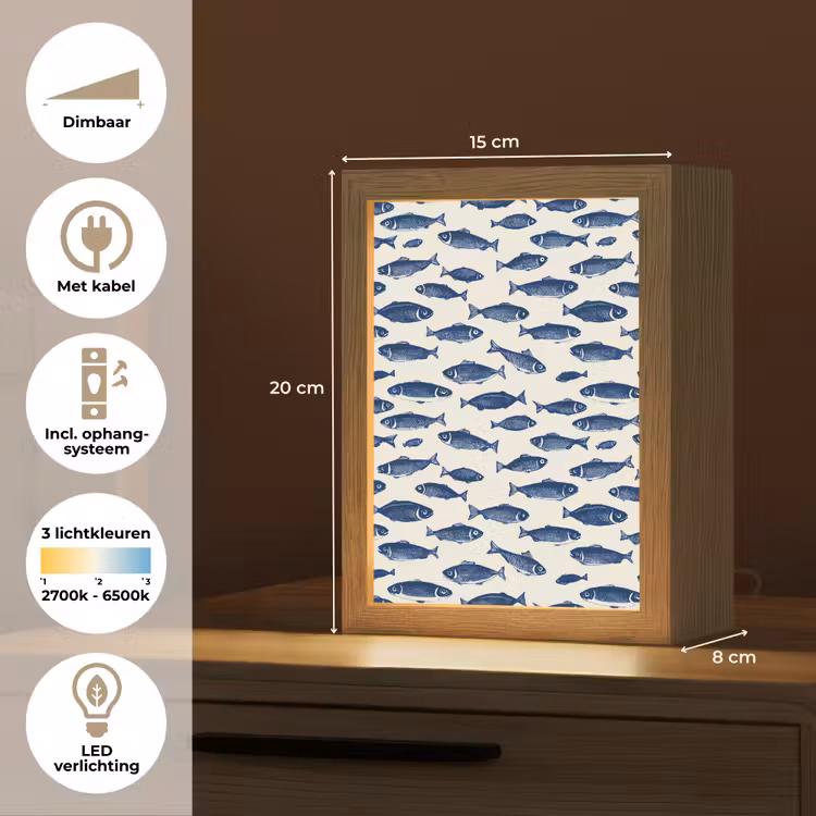 Vissen - Patroon - Blauw - Wit Light Box met kabel (Tafellamp) klein 925 -USP_NL