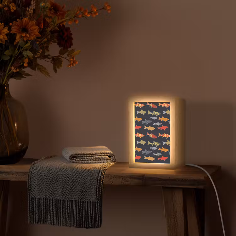 Vissen - Patroon - Kleurrijk Light Box met kabel (Tafellamp) klein 925 -sfeer4