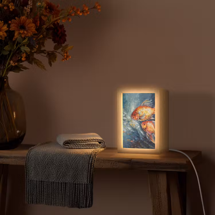 Vissen - Water - Dieren - Kunst - Olieverf Light Box met kabel (Tafellamp) klein -sfeer4