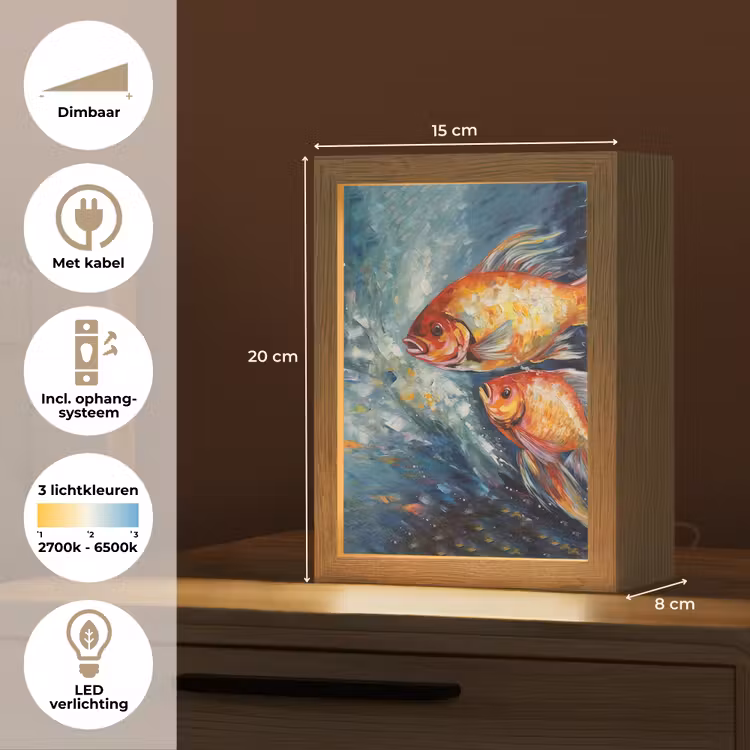 Vissen - Water - Dieren - Kunst - Olieverf Light Box met kabel (Tafellamp) klein -USP_NL