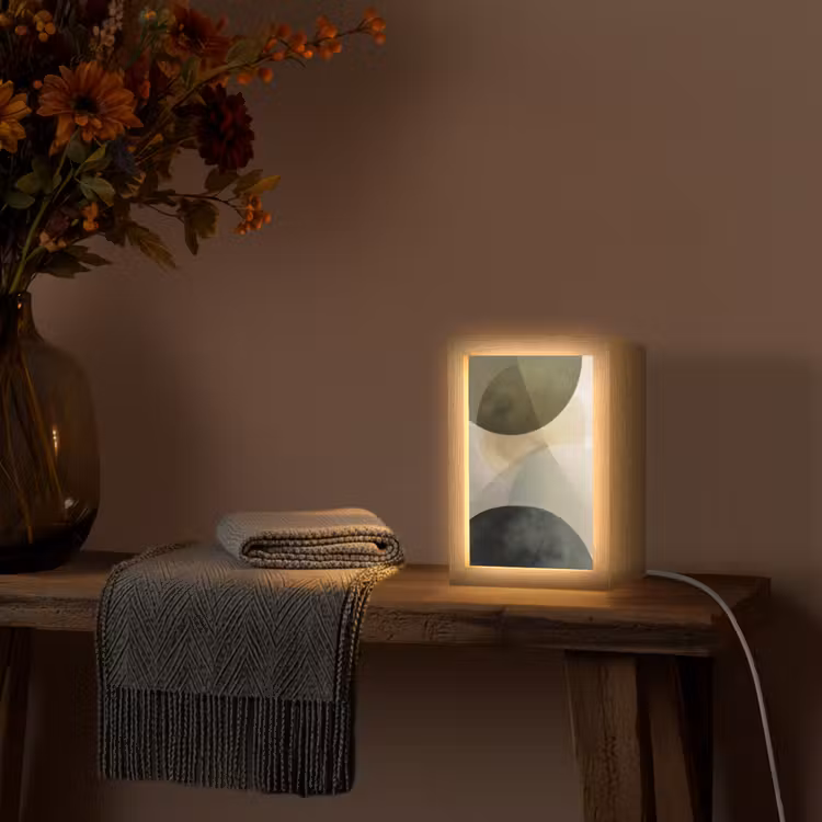 Vlakken - Abstract - Beige - Cirkels Light Box met kabel (Tafellamp) klein -sfeer4