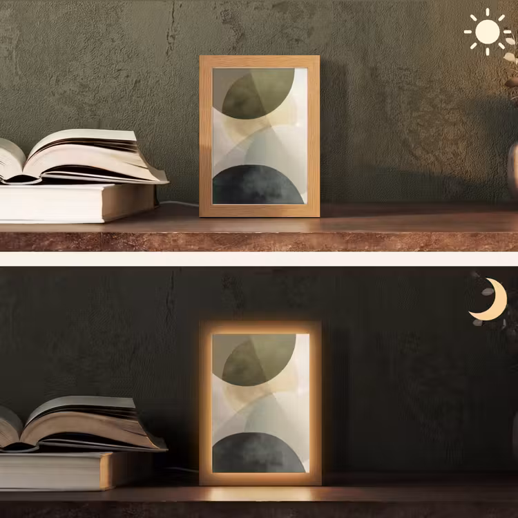 Vlakken - Abstract - Beige - Cirkels Light Box met kabel (Tafellamp) klein -sfeer3