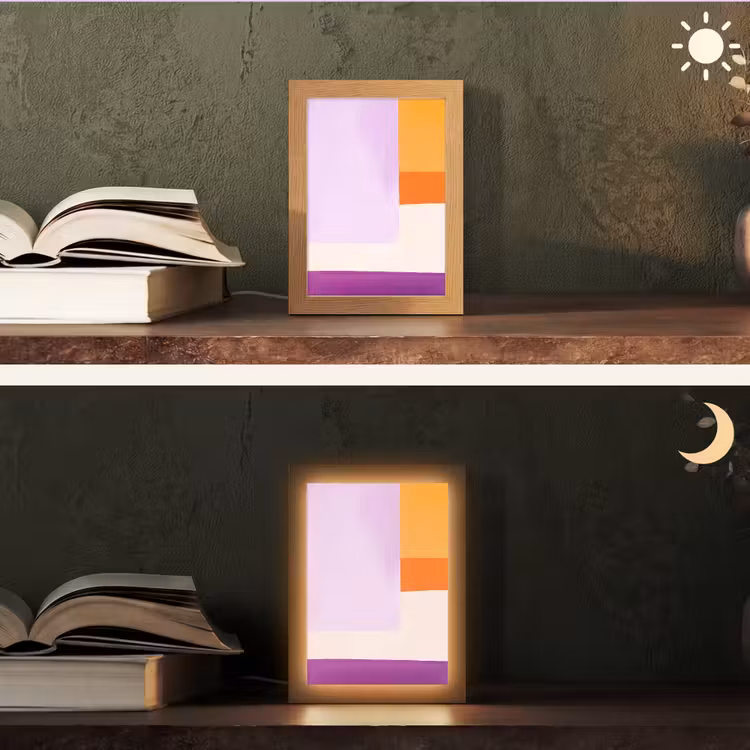 Vlakken - Abstract - Rechthoekig - Oranje Light Box met kabel (Tafellamp) klein -sfeer3
