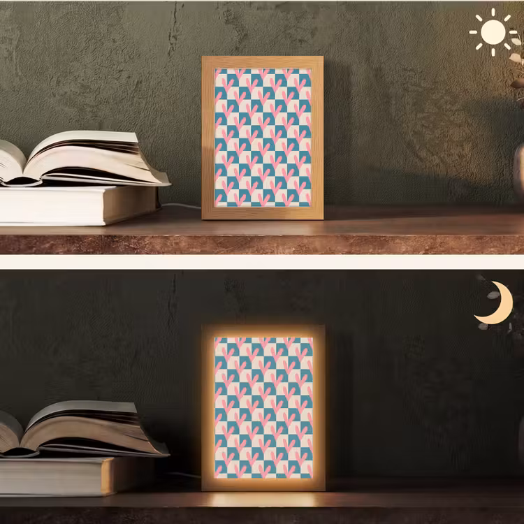 Vlakken - Hartjes - Patroon - Retro Light Box met kabel (Tafellamp) klein 925 -sfeer3