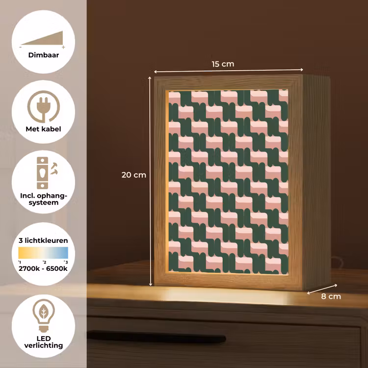 Vlechtpatroon - Groen - Roze - Geometrisch Light Box met kabel (Tafellamp) klein 925 -USP_NL