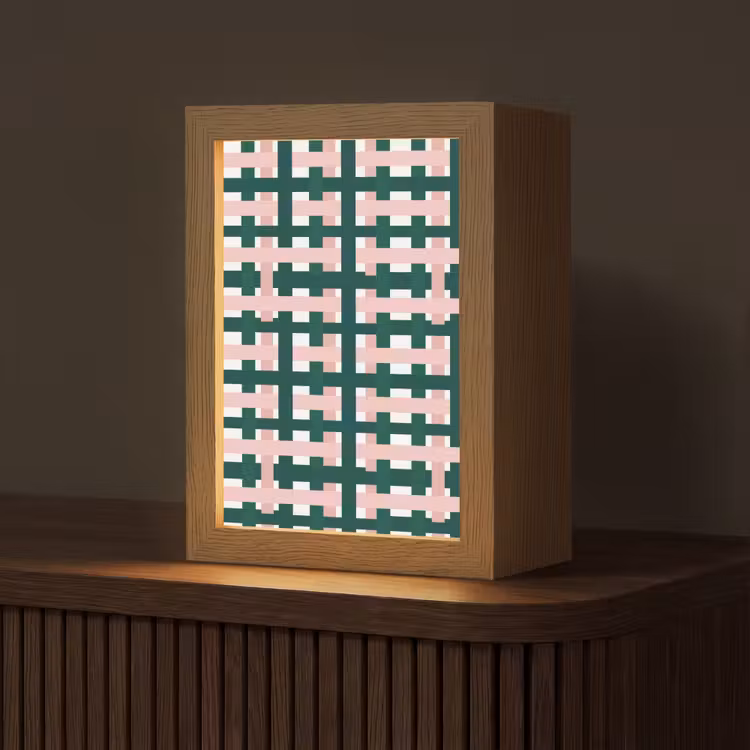 Vlechtpatroon - Groen - Roze - Grafisch Light Box met kabel (Tafellamp) klein 925 -z3d_website