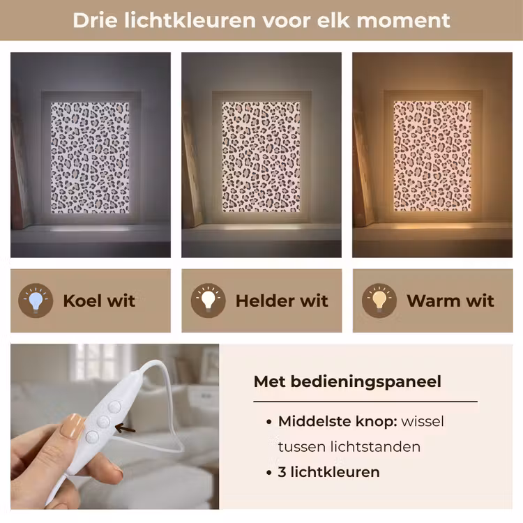 Vlekken - Beige - Luipaard Light Box met kabel (Tafellamp) klein 925 -USP_lichtkleurNL