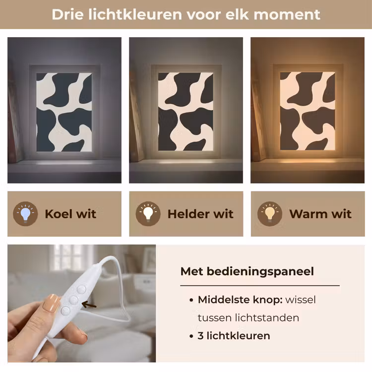 Vlekkenpatroon - Koe - Beige Light Box met kabel (Tafellamp) klein -USP_lichtkleurNL
