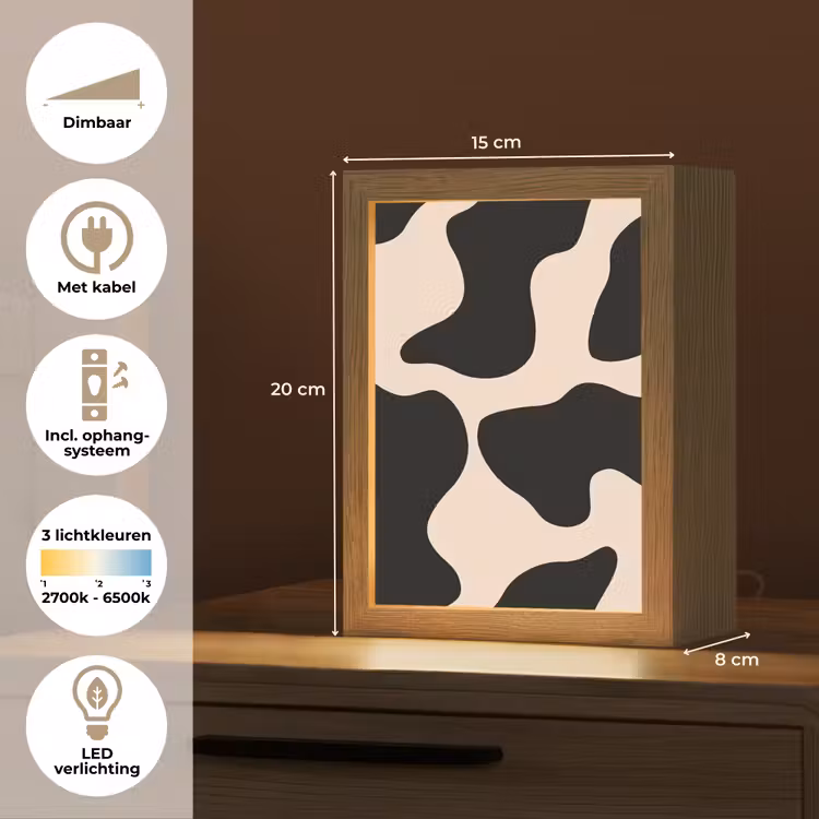 Vlekkenpatroon - Koe - Beige Light Box met kabel (Tafellamp) klein -USP_NL