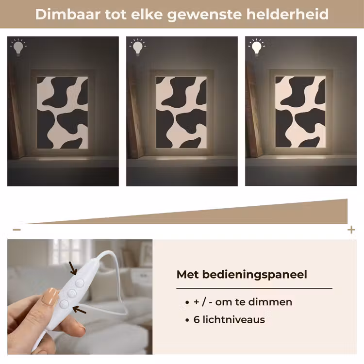 Vlekkenpatroon - Koe - Beige Light Box met kabel (Tafellamp) klein -USP_dimbaarNL