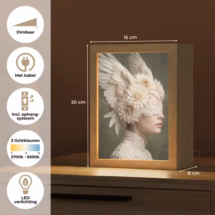 Vleugels - Vrouw - Wit Light Box met kabel (Tafellamp) klein -USP_NL