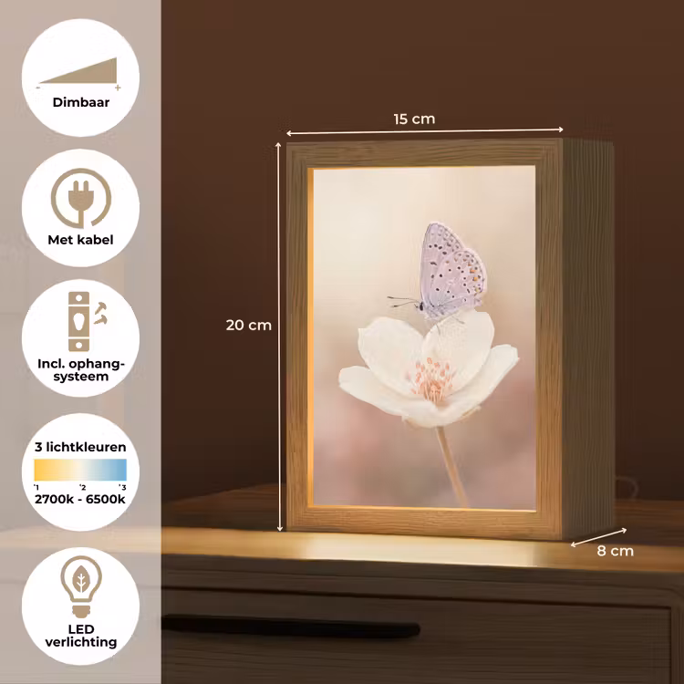 Vlinder - Bloem - Blauw Light Box met kabel (Tafellamp) klein -USP_NL