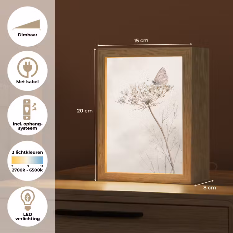 Vlinder - Bloem -Natuur - Beige Light Box met kabel (Tafellamp) klein -USP_NL