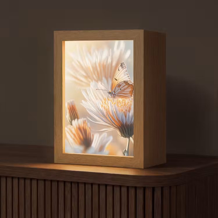 Vlinder - Bloem - Oranje Light Box met kabel (Tafellamp) klein -z3d_website