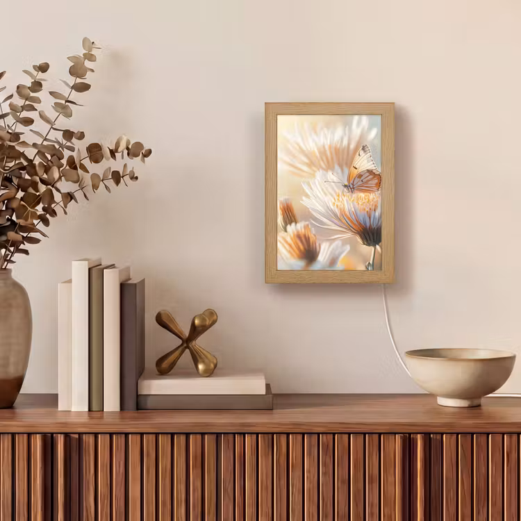 Vlinder - Bloem - Oranje Light Box met kabel (Tafellamp) klein -sfeer2