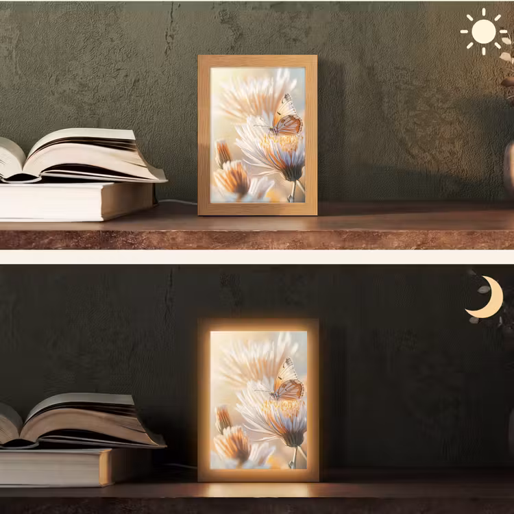 Vlinder - Bloem - Oranje Light Box met kabel (Tafellamp) klein -sfeer3