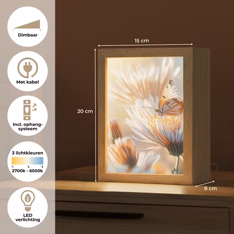 Vlinder - Bloem - Oranje Light Box met kabel (Tafellamp) klein -USP_NL