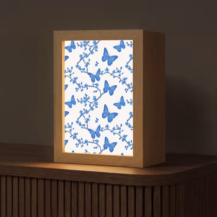 Vlinder - Bloemen - Blauw Light Box met kabel (Tafellamp) klein 925 -z3d_website