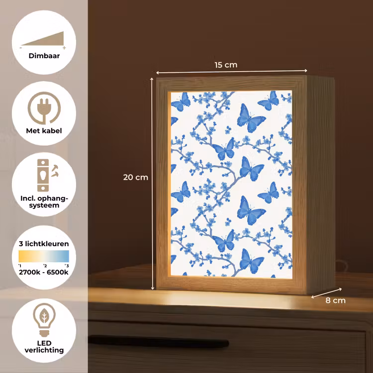 Vlinder - Bloemen - Blauw Light Box met kabel (Tafellamp) klein 925 -USP_NL