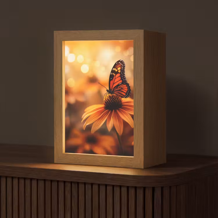 Vlinder - Bloemen - Oranje Light Box met kabel (Tafellamp) klein -z3d_website