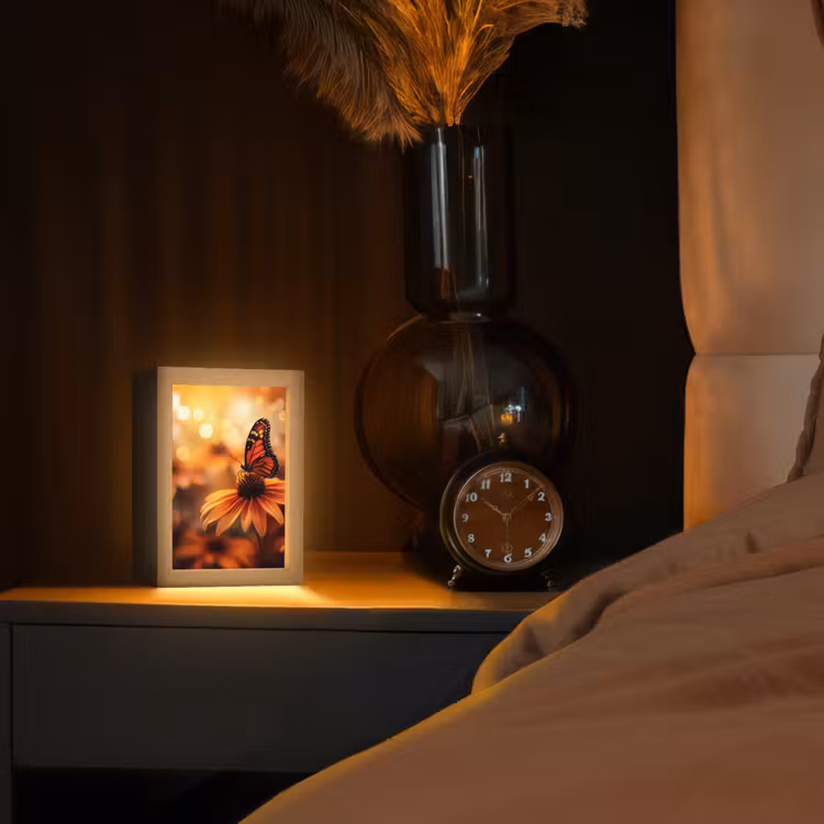 Vlinder - Bloemen - Oranje Light Box met kabel (Tafellamp) klein -sfeer1