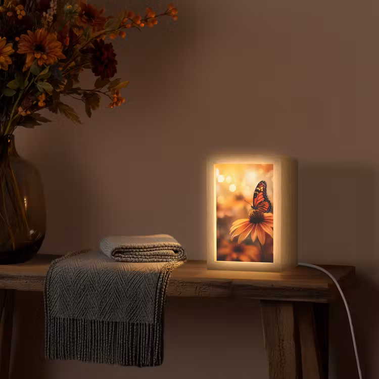 Vlinder - Bloemen - Oranje Light Box met kabel (Tafellamp) klein -sfeer4